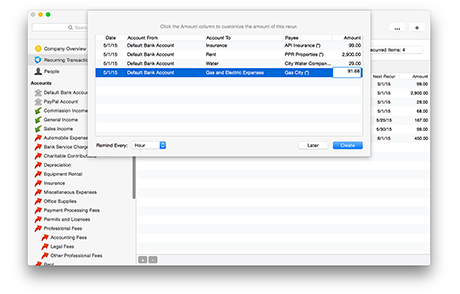 Enter custom amounts when bills recur.